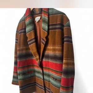 VTG Wool Blend Western Blazer Camel Brown Green Red Striped Men's Large